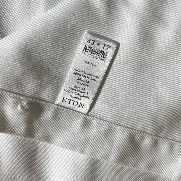 Eton Slim Fit Cotton Button Up Dress Shirt - Men's Size 43/17 - White - Picture 7 of 12